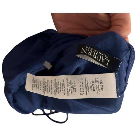 Lauren Ralph Lauren Navy Blue Ruched Asymmetrical One Piece Swim suit Size 8 - Picture 8 of 8